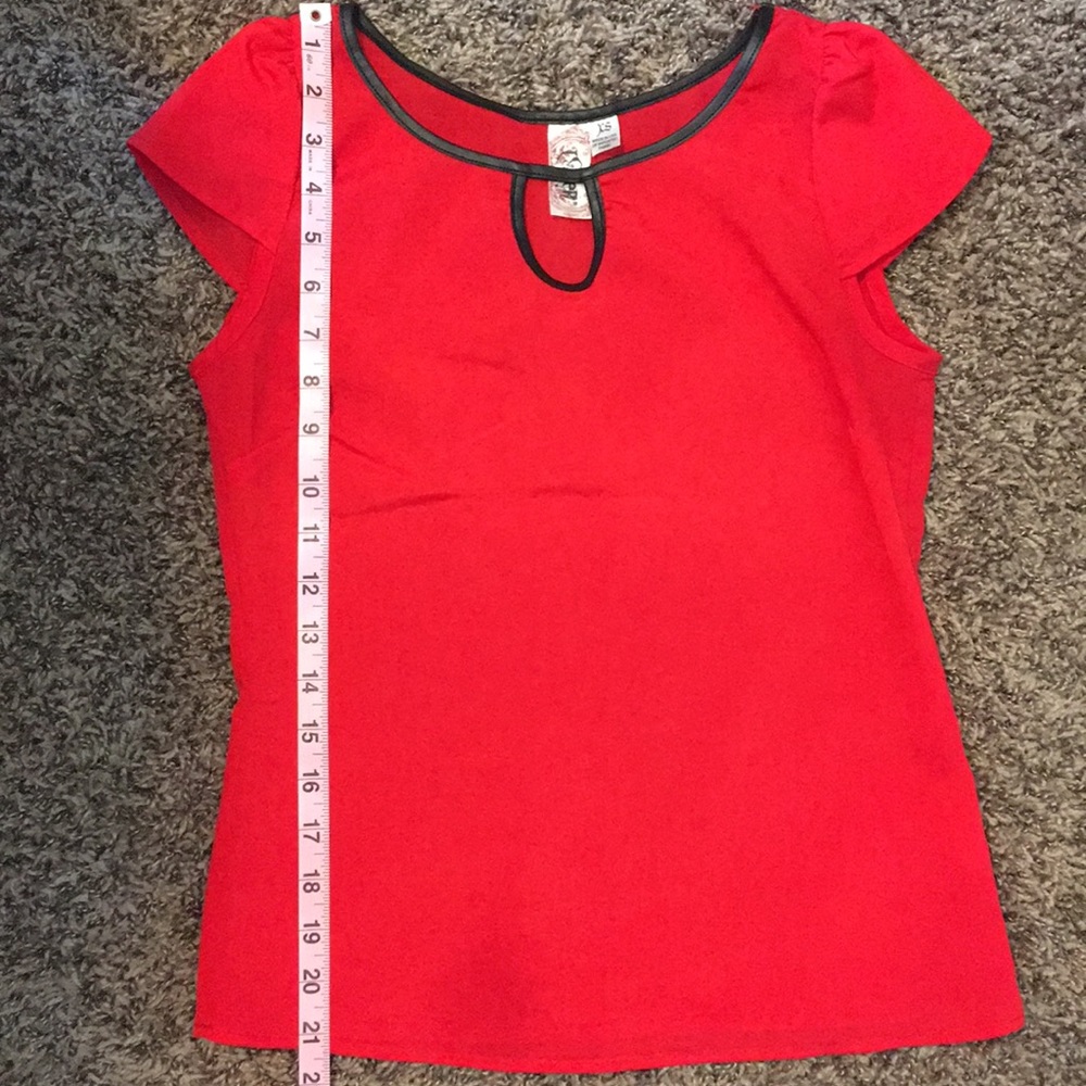 Red top with capped sleeves
